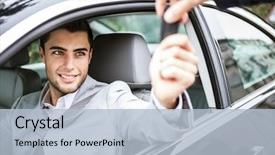  Presentation with car key - Audience pleasing slide deck consisting of man taking car key backdrop and a light blue colored foreground