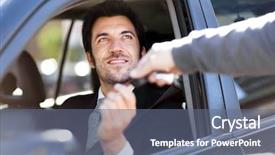 Presentation with car key - Beautiful PPT layouts featuring man taking car key backdrop and a ocean colored foreground