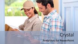  Presentation with delivery rider - Slide deck featuring man taking delivery background and a light blue colored foreground