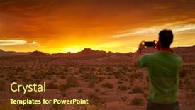  Presentation with nevada desert - Presentation having man taking photo with smartphone of very colorful sunset in nevada desert background and a tawny brown colored foreground