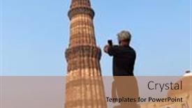  Presentation with qutub minar - Slide deck having man-taking-photograph background and a coral colored foreground