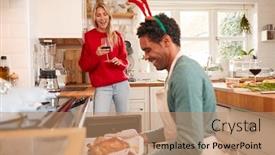  Presentation with christmas dinner - Beautiful presentation design featuring man taking turkey backdrop and a coral colored foreground