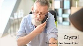  Presentation with phone - PPT theme with man talking on mobile phone background and a lemonade colored foreground