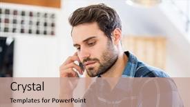  Presentation with mobile home - Colorful slides enhanced with man talking on mobile phone backdrop and a coral colored foreground