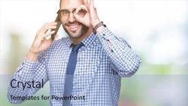  Presentation with phone - Colorful slide set enhanced with man talking on the phone backdrop and a light blue colored foreground