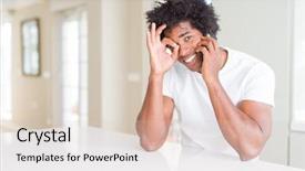  Presentation with african american in business - Slide deck with man talking on the phone background and a lemonade colored foreground