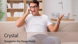  Presentation with talking on phone - Cool new theme with man talking on the phone backdrop and a  colored foreground
