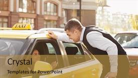  Presentation with taxi - Amazing presentation having man talking to female taxi backdrop and a gold colored foreground