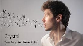  Presentation with alphabet - Beautiful slides featuring man talking with alphabet letters backdrop and a light gray colored foreground