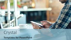  Presentation with cafe - Theme having man-talks-by-handsfree background and a light blue colored foreground