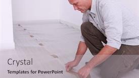  Presentation with torn down buildings - PPT layouts consisting of man-taping-down-underlay background and a light gray colored foreground