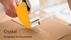  Presentation with case - Theme consisting of man taping packing case background and a  colored foreground