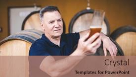  Presentation with craft beer - Slide set with man-tasting-craft-beer background and a coral colored foreground