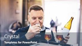  Presentation with craft beer - Presentation theme having man-tasting-craft-beer background and a ocean colored foreground