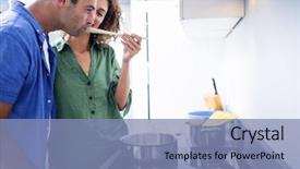  Presentation with food mask kitchen - Audience pleasing slides consisting of man tasting food from pot backdrop and a light blue colored foreground