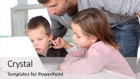 Presentation with teaching - PPT theme featuring e learning - man teaching kids how background and a light gray colored foreground