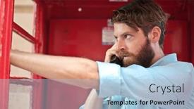  Presentation with telephone - PPT layouts enhanced with man-telephones-in-a-telephone background and a light blue colored foreground