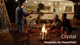  Presentation with camping - PPT layouts with man-tells-a-scary-story background and a wine colored foreground