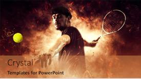  Presentation with tennis - Beautiful PPT layouts featuring man tennis player in action during game backdrop and a coral colored foreground