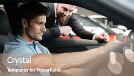  Presentation with salesperson - Slide deck featuring man testing a new car background and a coral colored foreground