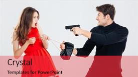  Presentation with gun - Cool new presentation with man theif stealing young woman bag and threatening with gun backdrop and a red colored foreground
