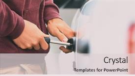  Presentation with automobile - Amazing theme having man thief breaking in automobile backdrop and a light gray colored foreground