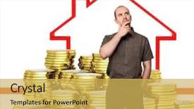  Presentation with buying a house - Beautiful PPT layouts featuring man think about buy house backdrop and a  colored foreground