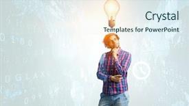  Presentation with seeking - PPT theme featuring man thinking and seeking new background and a sky blue colored foreground