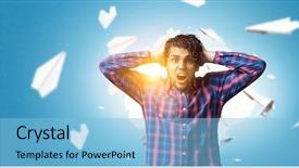  Presentation with seeking - Slide deck enhanced with man thinking and seeking new background and a light blue colored foreground