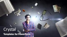  Presentation with seeking - Audience pleasing presentation design consisting of man thinking and seeking new idea concept backdrop and a tawny brown colored foreground