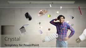  Presentation with seeking - Slide deck featuring man thinking and seeking new idea concept background and a light gray colored foreground