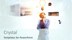  Presentation with seeking - PPT layouts consisting of man thinking and seeking new idea concept background and a sky blue colored foreground