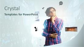  Presentation with seeking - Amazing PPT theme having man-thinking-and-seeking-new backdrop and a sky blue colored foreground