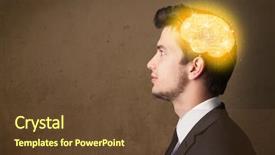  Presentation with brain thinking - PPT layouts consisting of man thinking with glowing brain background and a tawny brown colored foreground