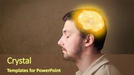  Presentation with brain thinking - Audience pleasing presentation design consisting of man thinking with glowing brain backdrop and a tawny brown colored foreground