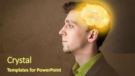  Presentation with thinking brain - Audience pleasing PPT theme consisting of man thinking with glowing brain backdrop and a tawny brown colored foreground
