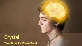  Presentation with brain thinking - Theme featuring man thinking with glowing brain background and a tawny brown colored foreground