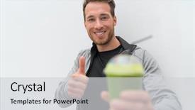  Presentation with food sport - Colorful theme enhanced with man thumbs up health food backdrop and a light gray colored foreground