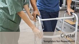  Presentation with nurse - Audience pleasing theme consisting of man to walk using walker backdrop and a soft green colored foreground