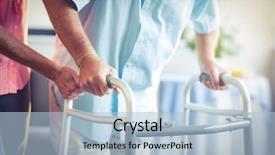  Presentation with helping man - Slide deck enhanced with man to walk with walker background and a light blue colored foreground