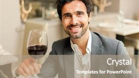  Presentation with restaurant toasting - Slide set having man toasting wineglasses in a luxury restaurant background and a coral colored foreground