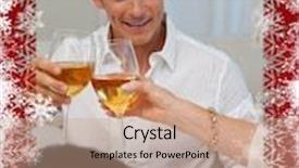  Presentation with christmas dinner - Amazing PPT theme having man toasting with his mother in a christmas dinner against christmas themed frame backdrop and a coral colored foreground