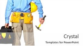 Presentation with construction tools - Beautiful slide set featuring man tools - construction worker with helmet backdrop and a  colored foreground