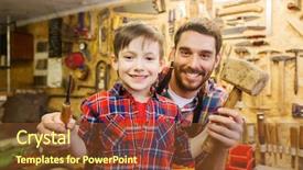  Presentation with chisel - PPT theme consisting of man tools - family carpentry woodwork and people background and a tawny brown colored foreground