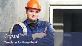  Presentation with electrician - Slides having man tools - one portrait of young electrician background and a ocean colored foreground