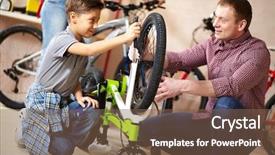 Presentation with bicycle - Audience pleasing presentation theme consisting of man tools - portrait of cute boy repairing backdrop and a violet colored foreground
