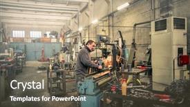  Presentation with worker - Slide deck with man tools - worker in fctory doing countersinking background and a tawny brown colored foreground