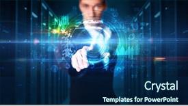  Presentation with medical charts - PPT theme featuring man touching hologram screen displaying background and a navy blue colored foreground