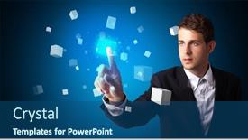  Presentation with hologram - Amazing presentation theme having man touching hologram screen displaying cube symbols backdrop and a ocean colored foreground