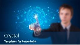  Presentation with hologram - Presentation consisting of man touching hologram screen displaying keys and locks background and a ocean colored foreground